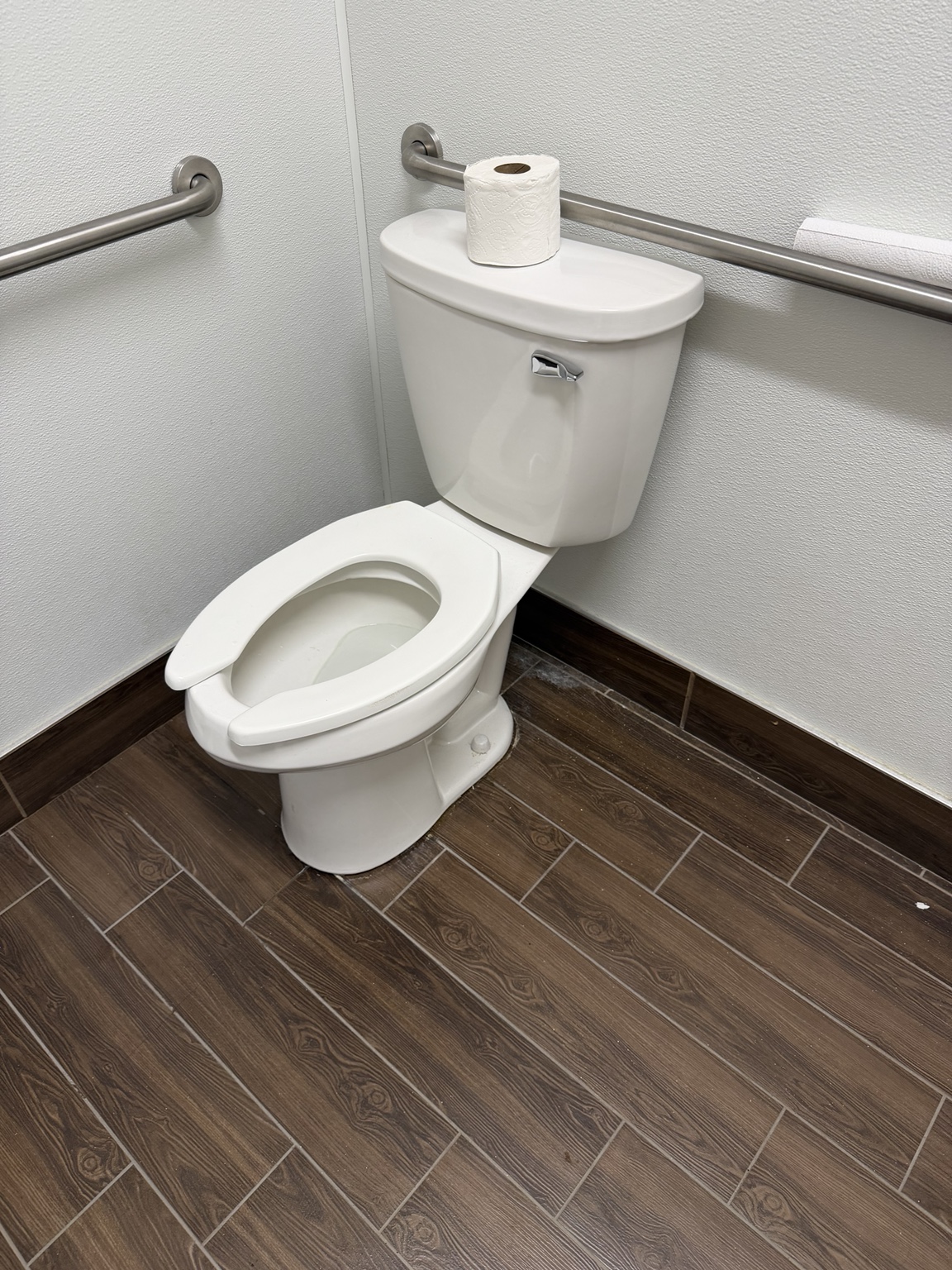 Reinstalled toilet in the Mattress Firm restroom after repair